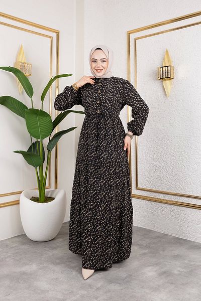 Nevayla Moda Φόρεμα βισκόζης με τραγανό σχέδιο - Μαύρο / E0127