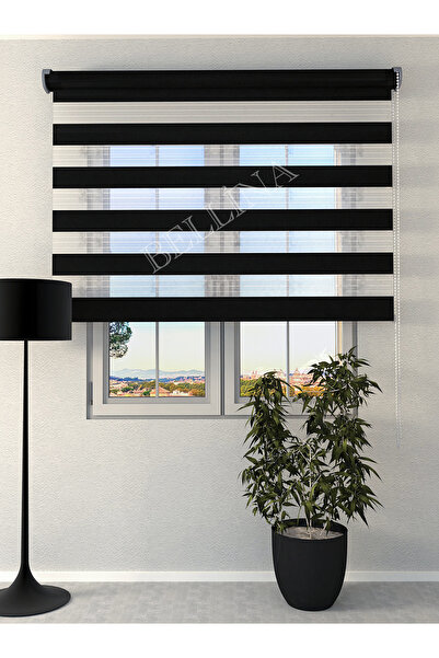 Bellina Perde Bambu Soft Mat Siyah Etek Dilimsiz Stor Zebra Perde