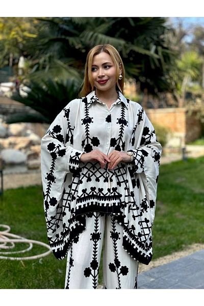 disponible Long Sleeve Special Design Loose Loose Cut Wide Oversize Women's Trouser Shirt Suit