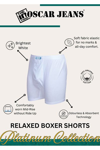 OSCAR JEANS Platinum Collection 100% Cotton Men's Boxer Underwear Comfort Fit White 3 Pack