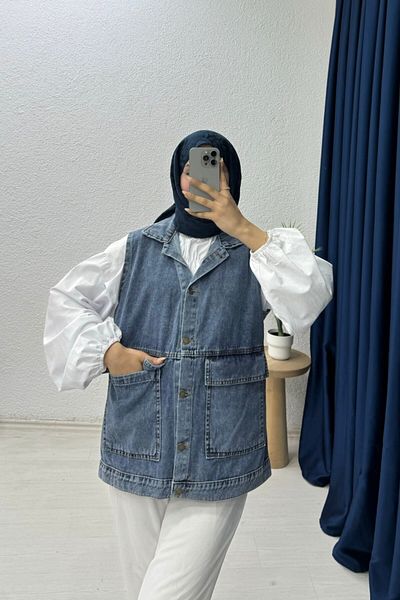 lurex moda Denim Vest with Bag Pocket