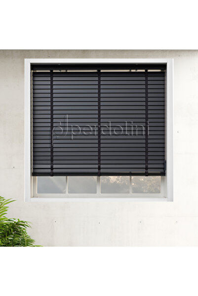 Perdolini Gerçek Ahşap Jaluzi Perde - Antrasit