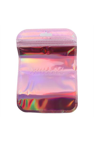 Choice 200pcs Pink 10.5x15cm 50pcs Iridescent Ziplock Bag Transparent Laser Thicken Plastic Seal Bags for J