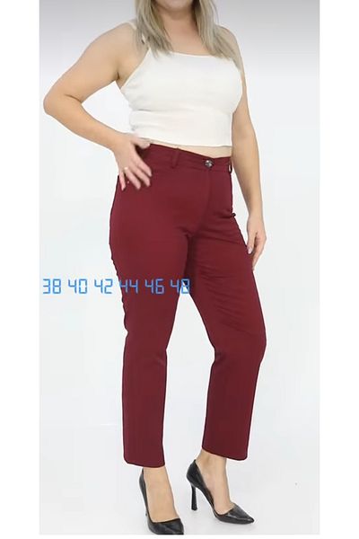 AKŞEN GİYİM Plus Size Women's High Waist Recovery Cotton Linen Lycra Pipe Leg Pants