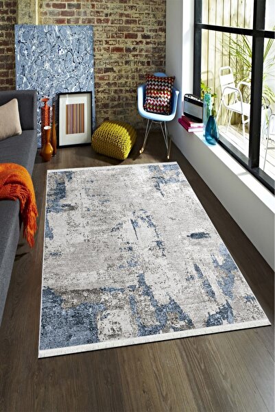 VOPTEKS Lacivert Halı Salon Halısı Makinede Yıkanabilir Halı Kaymaz Taban Halı