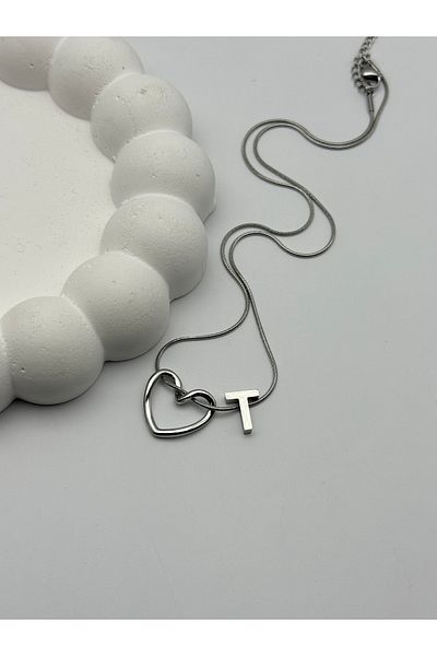 ilvesa shop Letter t Knot Heart Steel Necklace