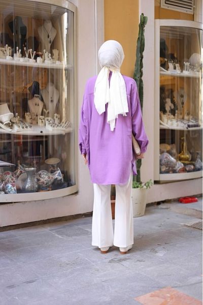 fh fashionhere Women's Relax Fit Hijab Lilac Island Shirt Buttoned Shirt