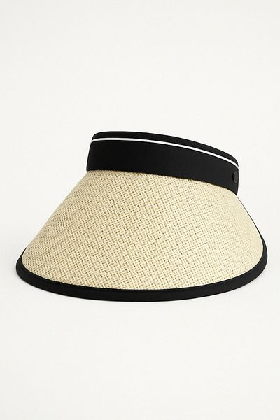 CosmoOutlet Adjustable Beige Women's Visor Hat with Uv Protection Straw Detail