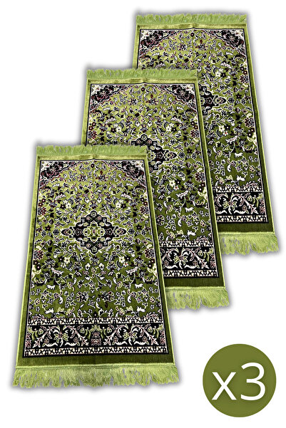Buhara Tekstil Çiçek Bahçesi Dokuma 3 Adet Yeşil Seccade Seti