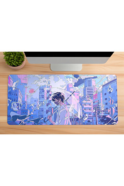 urzuva Melankolik Şehir Anime Şehir Gaming Oyuncu Xl Mouse Pad Kaydırmaz Dikişli Mousepad 80x30 Cm