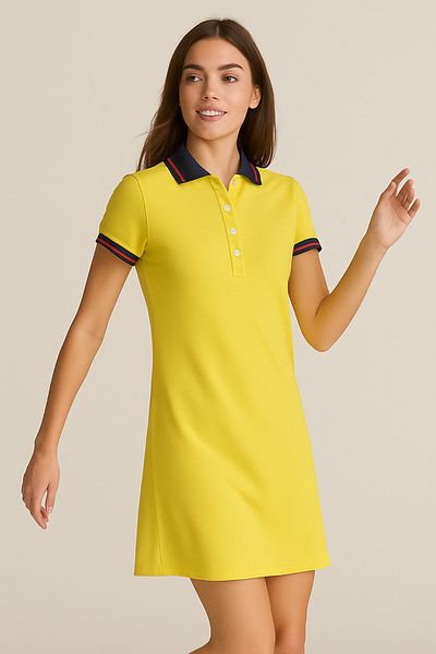 Giyim Dünyası Yellow Women's Polo Neck Dress Short Sleeve