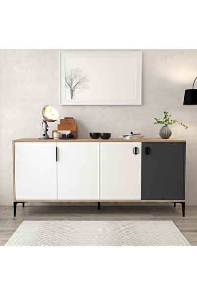 Evmo Home 4002 Neva Konsol 180 Cm Sepet - Beyaz - Antrasit Tv Ünitesi - Yemek Odası - Kahve Köşesi