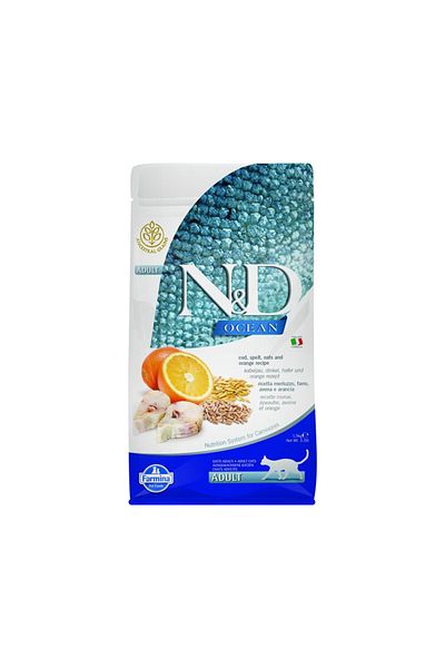 Farmina Natural&delicious Ocean Cod, Spelt, Oats & Orange Adult Cat Dry Food - 1.5 Kg Pack Of 2