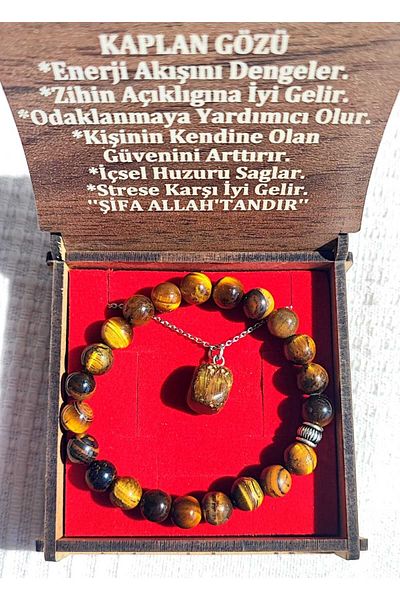 BaharEli Natural Tiger Eye Stone Necklace and Bracelet Set in Special Box
