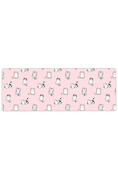 urzuva Kedi Desenli Gaming Oyuncu Xl Mouse Pad Dikişli Mousepad 80x30 Cm Pembe