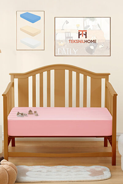 TeksNil Home 100% Cotton Combed Cotton Baby Pink Elastic Sheet, Mother's Side...