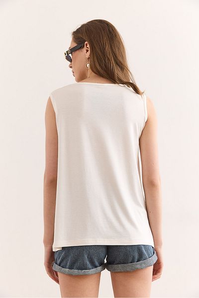 Olalook Women's Ecru Crew Neck Long Sleeveless Knitted Viscose Blouse Blz-19002934