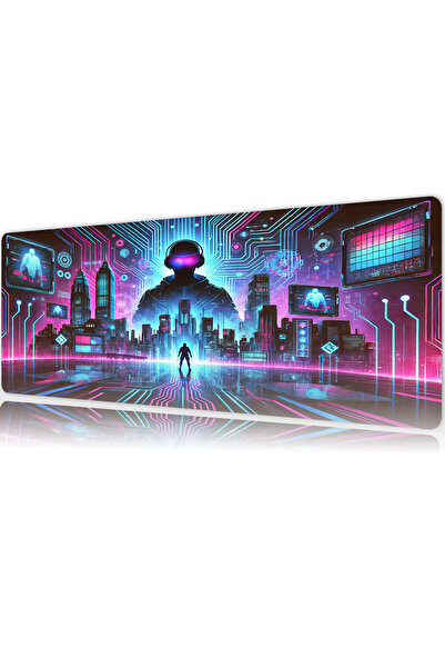 urzuva Cyberpunk Dijital Şehir Gaming Oyuncu Xl Mouse Pad Kaydırmaz Dikişli M...