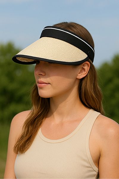 CosmoOutlet Adjustable Beige Women's Visor Hat with Uv Protection Straw Detail
