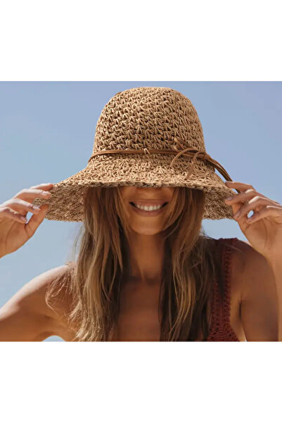 laviyonsa Pălărie de plajă de soare din paie tricotată de lux