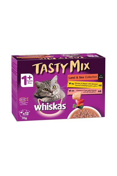 Whiskas Tasty Mix Land and Sea Collection Multipack Wet Cat Food - 70 g - Pack of 12