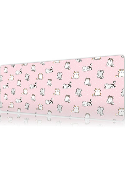 urzuva Kedi Desenli Gaming Oyuncu Xl Mouse Pad Dikişli Mousepad 80x30 Cm Pembe