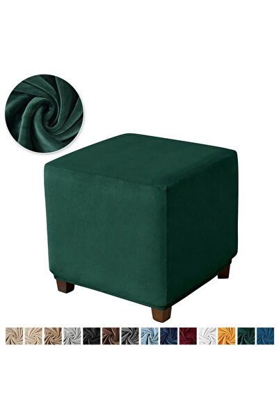 Choice غطاء مقعد عثماني مربع مخملي بلون أخضر داكن، أغطية مرنة ناعمة لمسند الق...