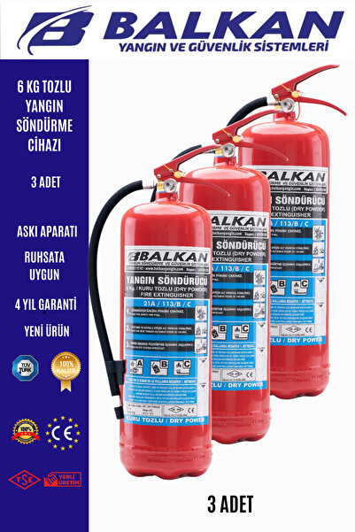 Balkan Ticaret 6 kg tozlu yangın söndürme cihazı +levha+Talimat+askı aparatı ...
