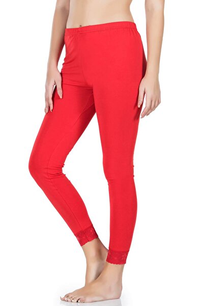 inkasole Γυναικείο μακρύ κολάν με δαντέλα στα πόδια 413 Κόκκινο