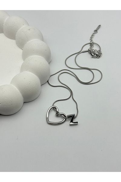 ilvesa shop Z Letter Knot Heart Steel Necklace