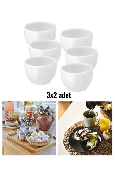 IKEA Porcelain White Egg Bowl, Classic Style 3X2 Pieces