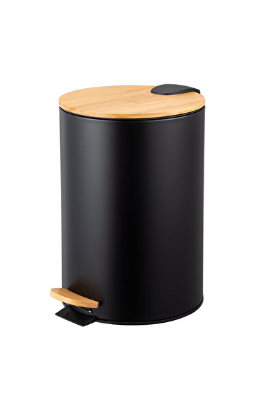 Vadi 12 Lt Pedal Metal Trash Can with Bamboo Lid - Quiet Closing Kitchen and Bathroom Bucket