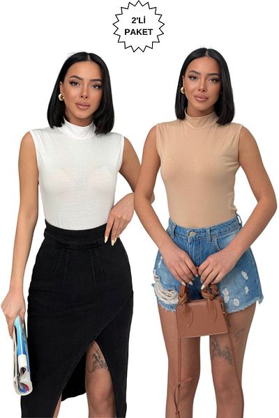 Lunamiratto Women's Lycra 2-Piece Sleeveless Body Zero Sleeve Throat Badi 2 Pieces