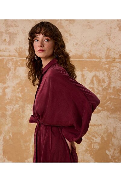 Aris collection Kadın 100% İPEK Pantolonlu Takım Bordo