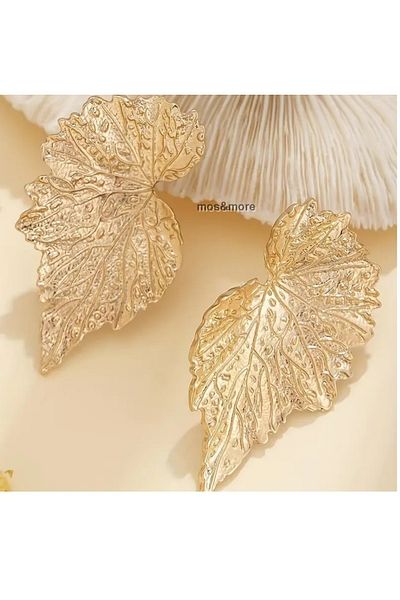 mos&more Gold Vintage Inspired Fan-Shaped Leaf Women's Earrings