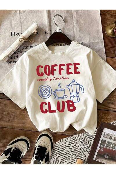 EVIus تي شيرت برقبة دائرية وطبعة نص Coffee Club مقاس كبير