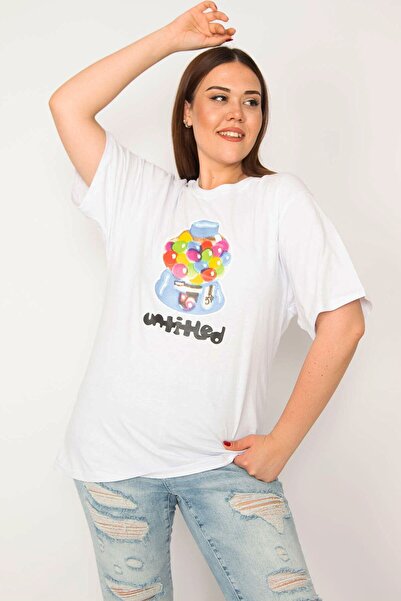 Şans Жіноча великий розмір біла бавовняна тканина цифровий друк блуза 65n33277