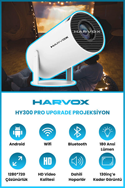 HARVOX HY300 Pro Upgrade Projeksiyon Cihazı Taşınabilir Android Sistemli Wifi HDMI USB Destekli Projektör