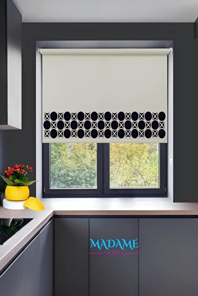 Madame Dower Lazer Kesimli Güneşlik Stor Perde Krem Rengi Model 2033