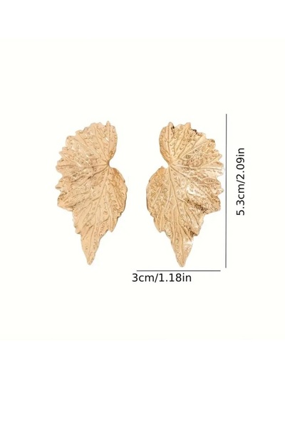 mos&more Gold Vintage Esintili Yelpaze Şeklinde Yaprak Kadın Küpe