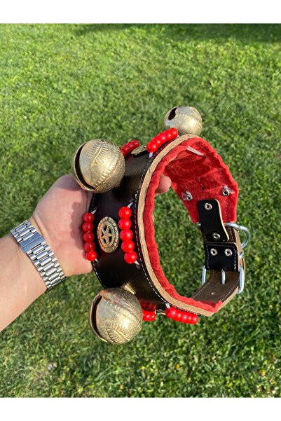 Sürmeli Tasma Büyük Zilli Geniş Kangal Köpek Tasması Hakiki Deri