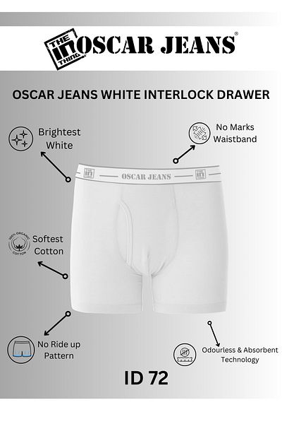 OSCAR JEANS ملابس داخلية رجالية بوكسر من القطن بنسبة 100%، لون أبيض ناصع، عبوة من 3 قطع