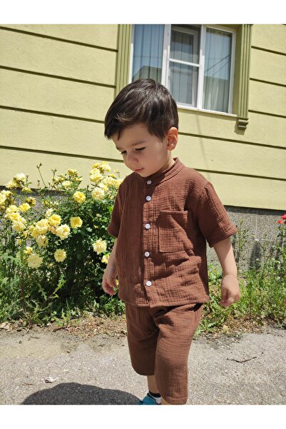 FLOWER BABY طقم أطفال من نسيج الموسلين العضوي ذو الطبقات المزدوجة وياقة مقلوبة
