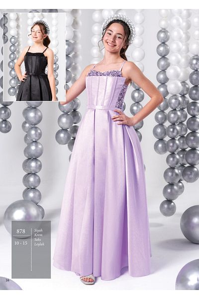 Erkut Girl's Taffeta Fabric Lilac Color Long Evening Dress