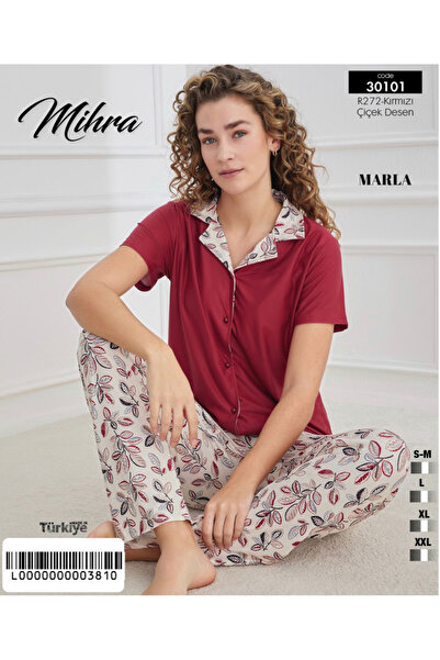 Mihra ARCAN MİHRA MARLA KUMAŞ GÖMLEK YAKA DÜĞMELİ PİJAMA TAKIMI