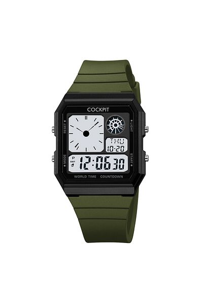 Cockpit Ck-2347Gn Green Silicone Cord Digital Square Men's Wristwatch