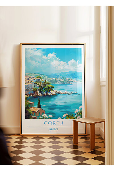 ARTHOUSECOLLECTIVE Corfu Poster - Seyahat Posteri - Tablo Ölçülerinde Çerçeve...