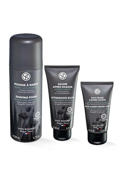 Yves Rocher Tıraş Köpüğü 200ml, Balsam 100ml, Yüz ve Sakal Bakım Kremi 50ml E...