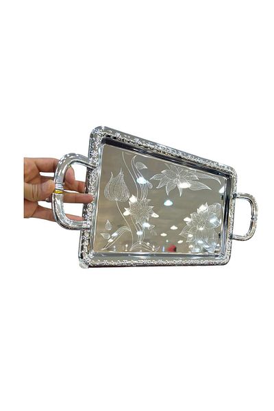 aljahwari 3-Piece Silver Serving Tray Set with Floral Engraving