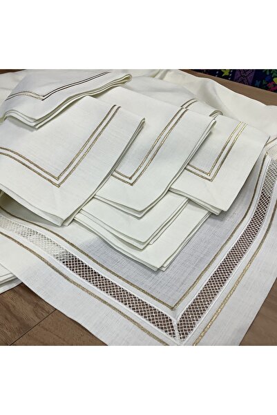 OYA home Yaldızlı & Kolberli Masa Örtüsü & Peçete Set -9 parça